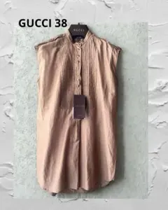美品 GUCCI グッチ ピンタックバンドカラーブラウス 38 チュニックのサムネイル