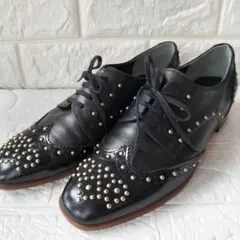 【DIANA】【ダイアナ】黒レザーシューズ スタッズ　レースアップ 美品