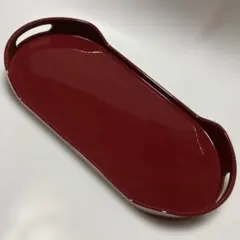 木製 漆器風 楕円形 トレー お盆 トレイ 赤 持ち手付き 漆器風 盆 赤色