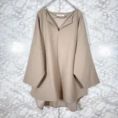 【オペークドットクリップ】カットソー（ベージュ）Ｖネック チュニック丈　M