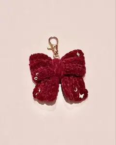 ハンドメイド 編み物 赤 リボン キーホルダー キーチェーン プリンセスモール