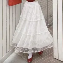 ロングスカート レース デザイン 白 ホワイト