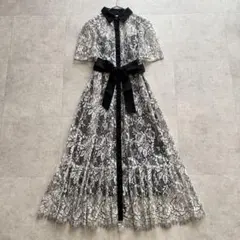 グレースクラス　ロングワンピース　総レース　36　バイカラー　ベルト　お呼ばれ