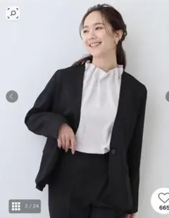 【通勤・セレモニー】ノーカラージャケット　黒