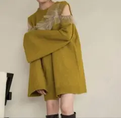 【美品】マイディール チュールチュニック グリーン オープンショルダー　⑤