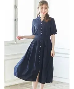 新品未開封＊トッコ　パールボタンスキッパーワンピース無地オフィス上品清楚ネイビー