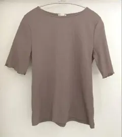 M 美品★リブ編み袖Tシャツ 秋色ブラウン