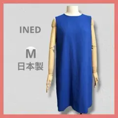 イネド INED 【M】ノースリーブワンピース 青 ひざ丈