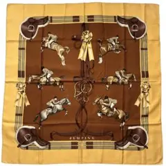 エルメス カレ90 JUMPING シルク スカーフ ブラウン系 レディース