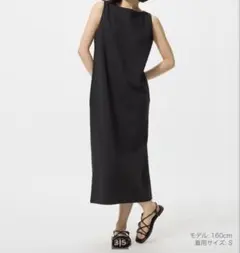 【未使用品】UNIQLO ノースリーブひざ丈ワンピース ブラックLサイズ
