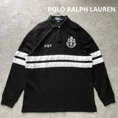 ポロラルフローレン ポロシャツ ロンポロ ラガーシャツ 黒 M エンブレム