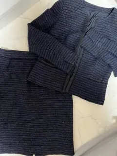 COMME CA ISM ネイビー ツイードジャケット、スカートセットアップM