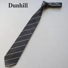 ダンヒル ネクタイ 灰色 レジメンタル ストライプ シルク 定番【n7583】