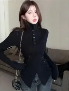 SHEIN ブラック　ハイネックニットトップス