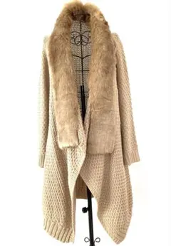 ベージュ ニット ファー ロングカーディガン