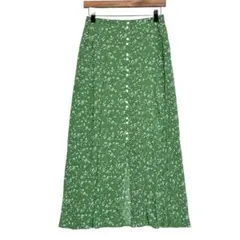 アズールバイマウジー　花柄ロングスカート　ウエストゴム　薄手　緑　Mのサムネイル
