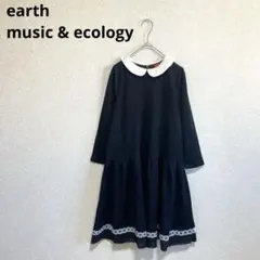 襟付きフレアワンピース 裾レース 七分袖 ブラック F