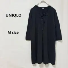 UNIQLO ユニクロ　ニット　五分袖チュニック　M ブラック　リボン