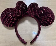 ディズニー　スパンコール ワインレッド カチューシャ