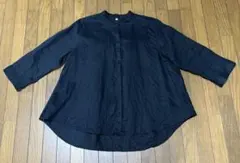 無印良品　洗いざらしリネン七分袖ブラウス　サイズM ブラック