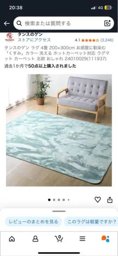 タンスのゲン シーグリーン ラグ 200x300cm