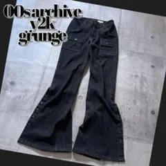 00s flare pants black denim y2k grungeのサムネイル