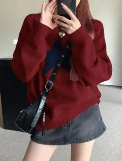 SHEIN Y2Kバーガンディ色セーター