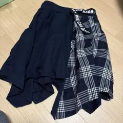 アシンメトリックデザイン スカート 黒 チェック柄 1F