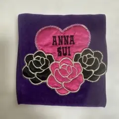 ANNA SUI タオルポケットハンカチポーチ パープル ローズ刺繍