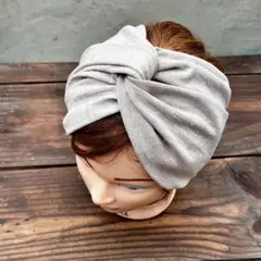 さらっと薄手の綿ニット クロスヘアターバン ヘアバンド ベージュ