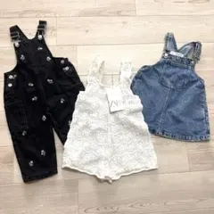 ZARA レースロンパース 花柄刺繍サロペット　デニムジャンバースカート　86のサムネイル