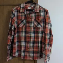 UNIQLO チェック柄 フランネルシャツ オレンジ系 長袖シャツ Ｌ