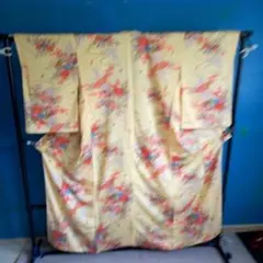 Cー27中振袖、花柄、牡丹、正絹