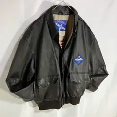 【短丈/本革レザーフライトジャケット】A-2タイプ/L〜XL相当/星条旗/焦茶