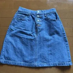 デニムブルー Aラインミニスカート フロントボタン