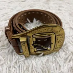 IWANAMI イワナミ レザーベルト ヴィンテージ 茶 ブラウン 象形文字