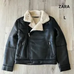 【美品】ZARA ザラ フェイクレザー ダブルライダースジャケット ボア L 黒