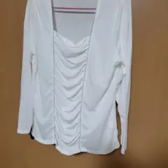 L'Exdual ホワイト ドレープ長袖トップス