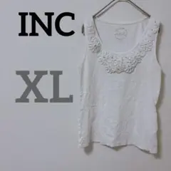 INC 【XL】ノースリーブ Tシャツ タンクトップ 花 白 ホワイト