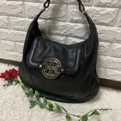 【美品】TORY BURCH トリーバーチ ホーボーバッグ シボ革 ブラック