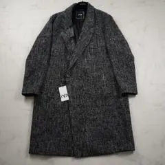 ZARA ダブルブレストコート ブラック グレー L 大きいサイズ タグ付き