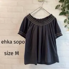 【ehka sopo】エヘカソポ 刺繍デザイン 半袖ブラウス Mサイズ ネイビー