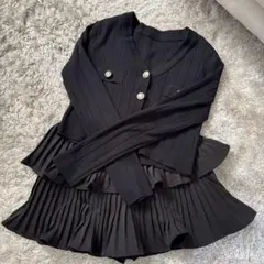 ブラックリブ編みカーディガン M