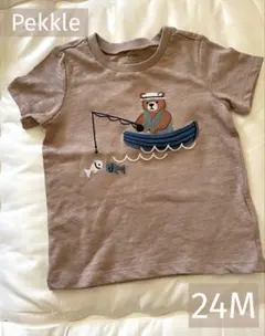 Pekkle Tシャツ 24M くま 釣り柄　ブラウン ベビー キッズのサムネイル