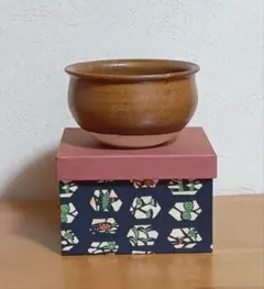 茶道用 陶器 茶器 丸型 茶碗 茶色 箱付き