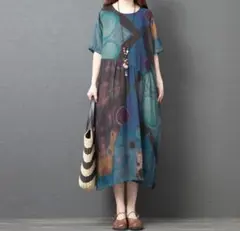 ロングワンピース ラウンドネック ゆったり＆Aライン 体型カバー ポケット付き