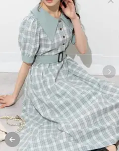 pumpkin port☆チェック柄ワンピース☆パフスリーブ☆ミントグリーン☆M