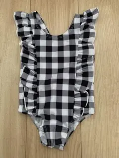フリル付き黒白チェック水着