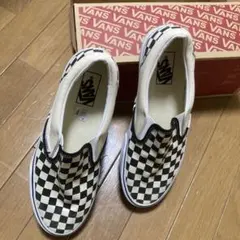 VANS チェック柄スリッポン 白/黒
