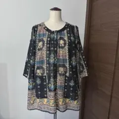 [インド製](美品)ゆったり　エスニック柄　ゾウ柄　コットン